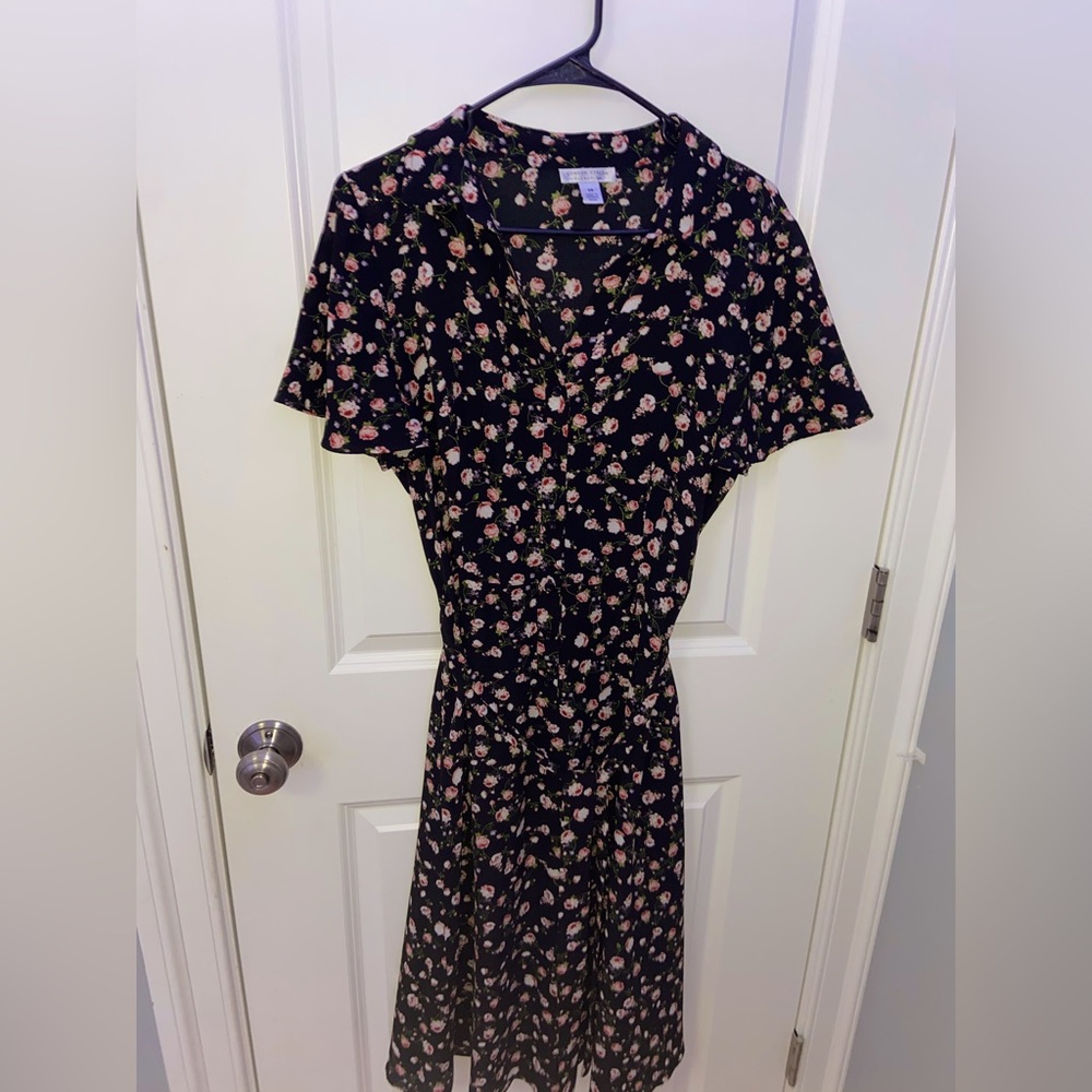Classy Pink Rose Black Dress, Large, New